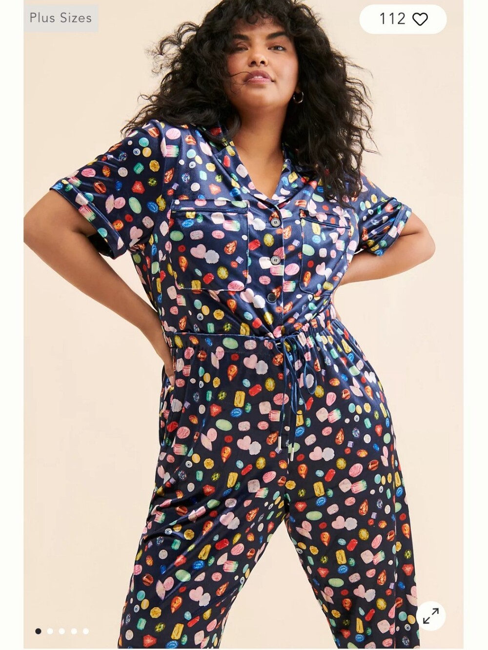 Rachel Antonoff x Nuuly Navy Multicolor Jewel Print Short Sleeve Jumpsuit 2X